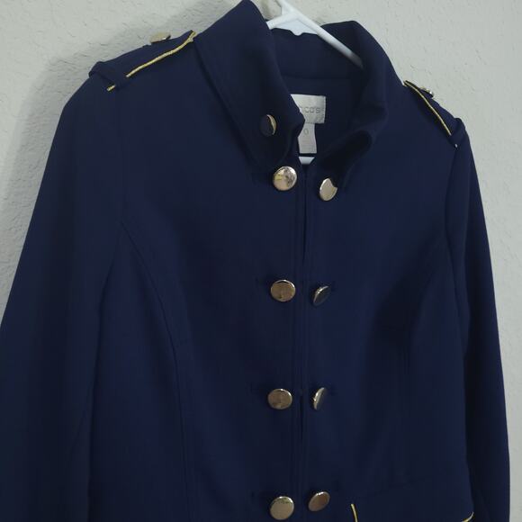 Chicos Navy Blue Military Jacket Womens XS / 4 Chicos 0 Gold Details Edg… - Picture 11 of 14